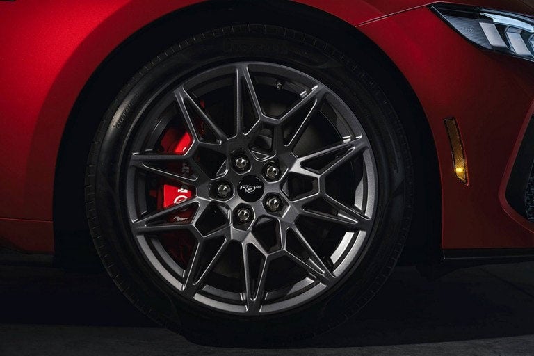 2024 Ford Mustang® model with a close-up of a wheel and brake caliper | Scott Ford in Kingwood WV
